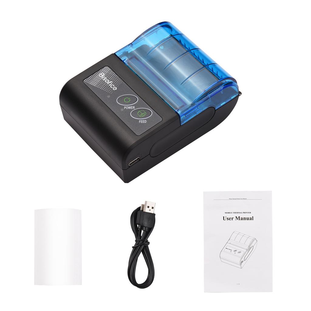 Bisofice Portable Mini Thermal Printer 2 Inch Wireless USB Receipt Bill Ticket Printer with 58mm Print Paper Compatible with IOS