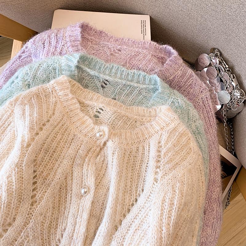 Women's Stylish Round Neck Hollow Knit Cardigan Sweater, Autumn/Winter Versatile Age-Defying Outerwear.