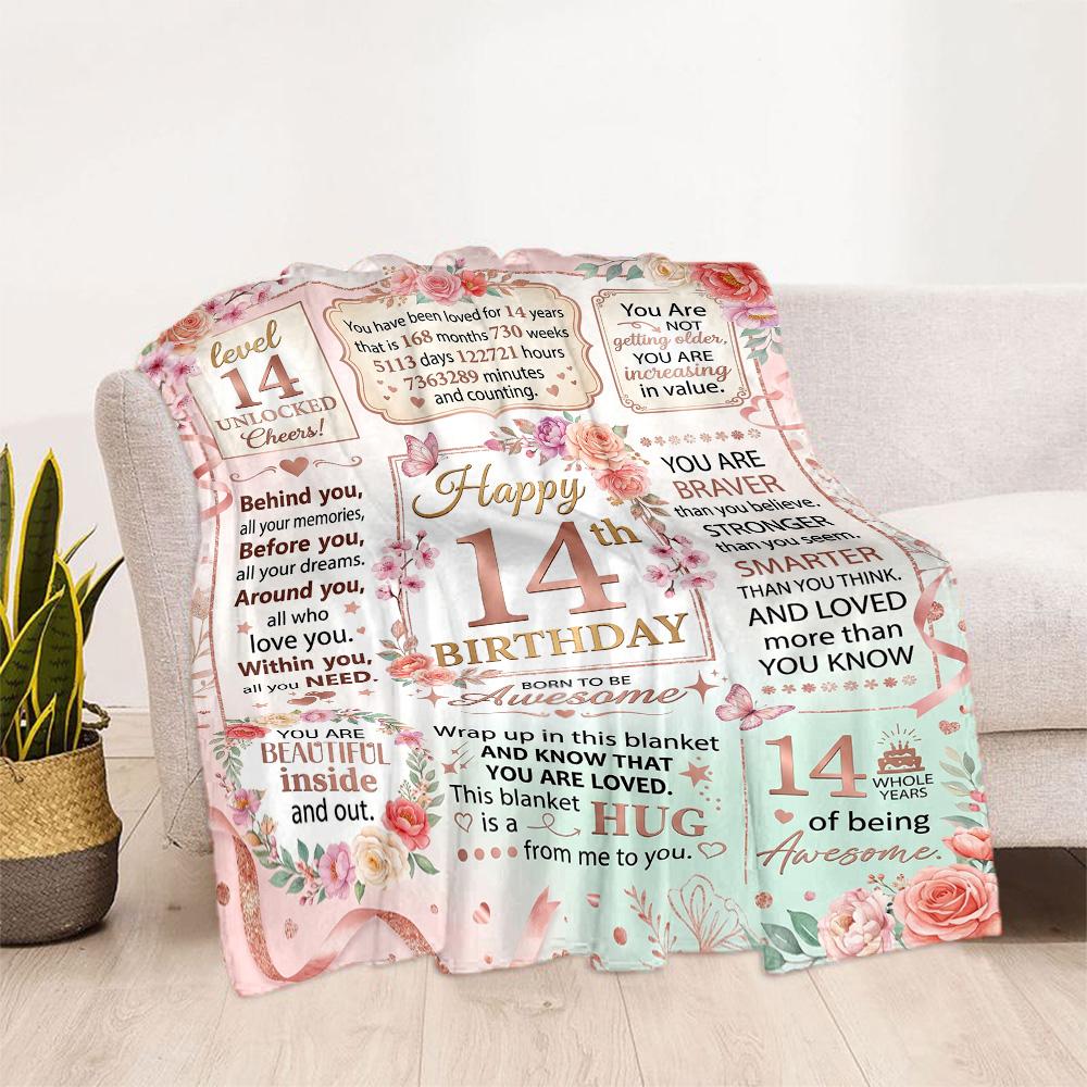 14th Birthday Celebration Blanket Soft & Cozy Great for Sofa Office Picnics Four Seasons Multipurpose Warmthful Decor Birthday Christmas Gift Blanket