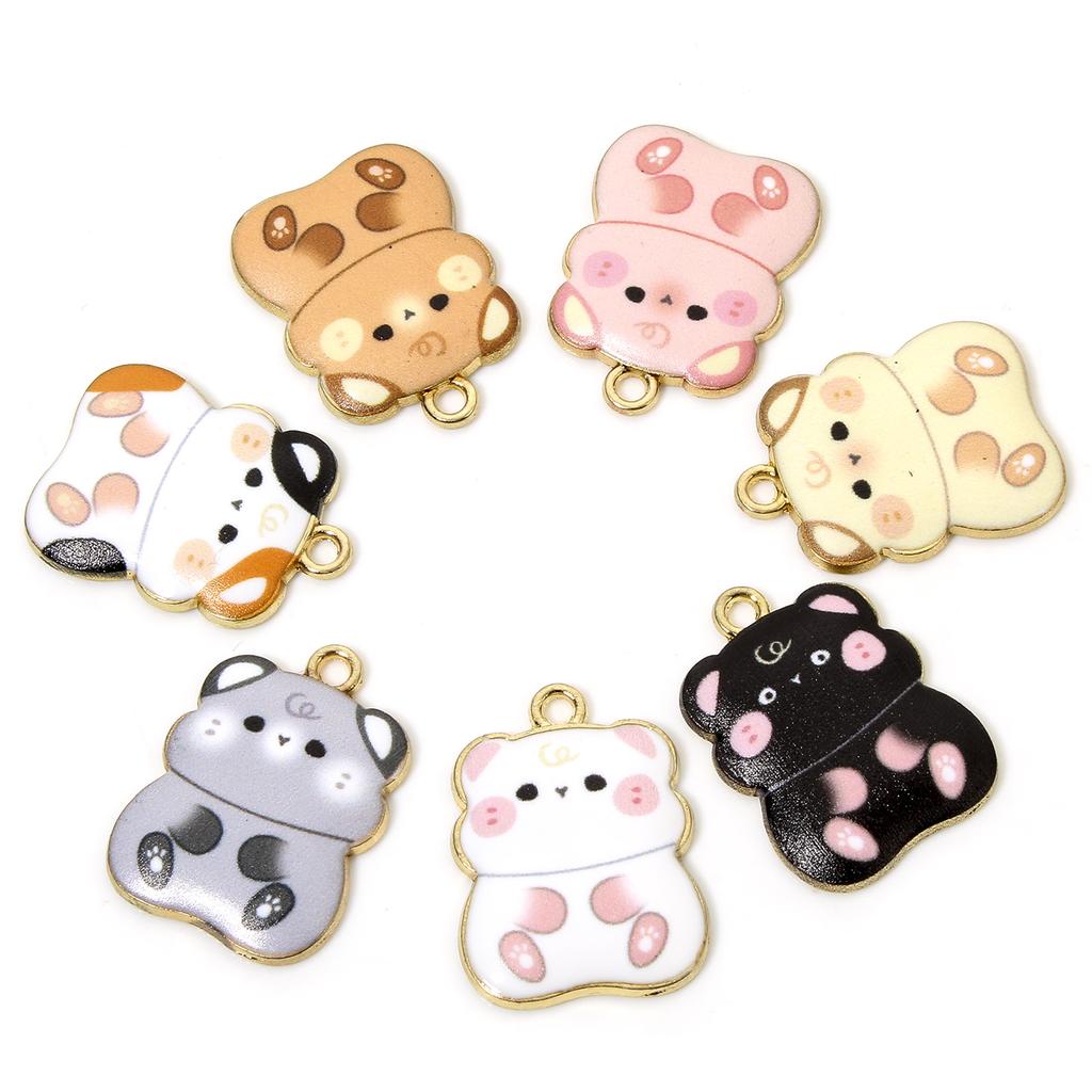 10 PCs Multicolor Hamster Cat Enamel Charms Zinc Based Alloy Gold Plated Pendants for DIY Jewelry Making 23mm X 17mm