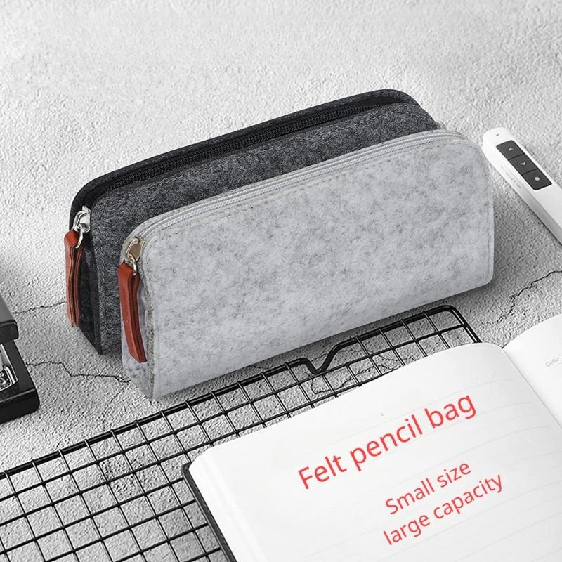 1Pc Large Capacity Felt Pencil Case for Students - Easy Flat Pen Bag Available for Pre- for School