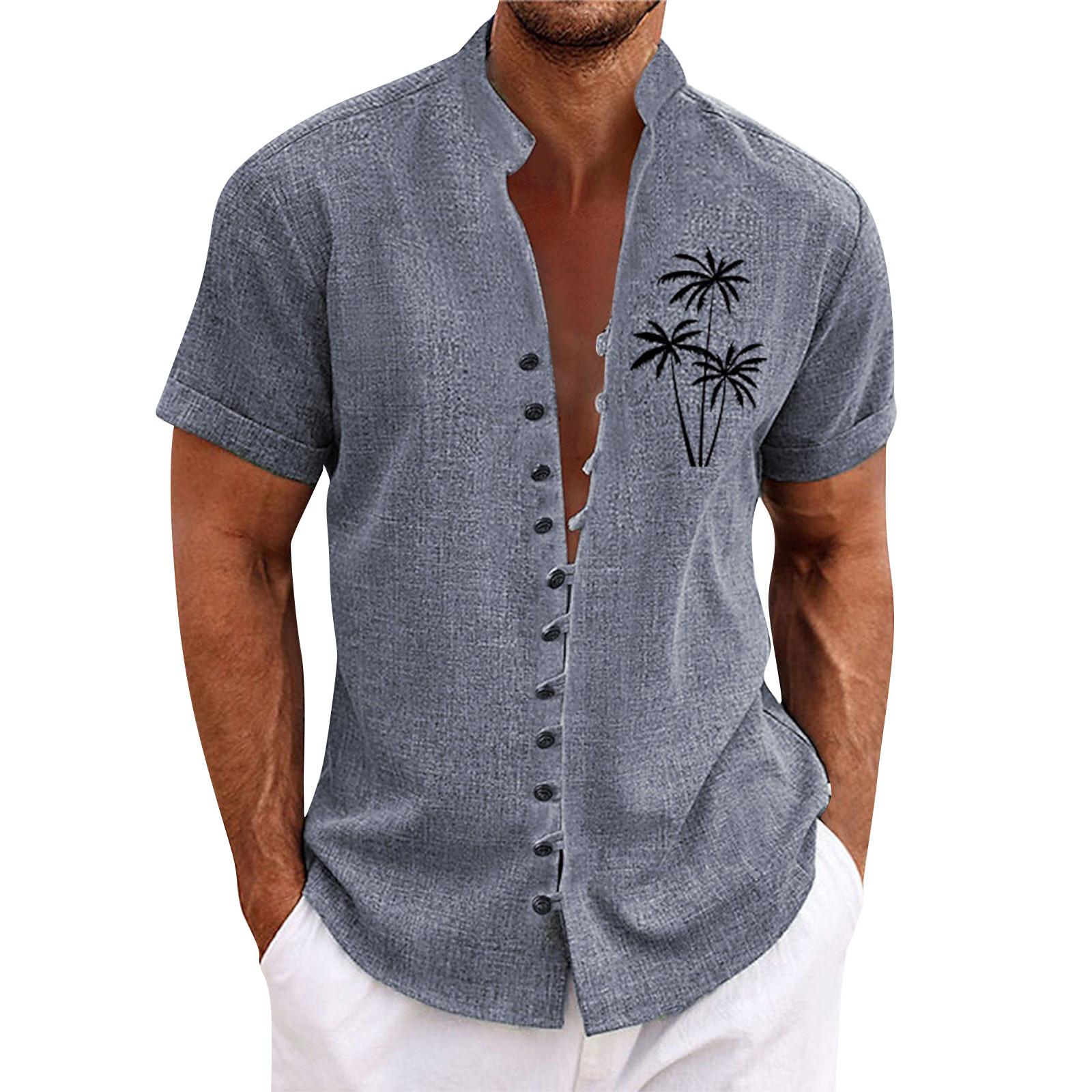 

Чоловіча ретро повсякденна сорочка вільного крою з принтом із короткими рукавами, модна верхня частина зі стоячим коміром XL