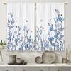 Watercolor Blue Flower Kitchen Curtains Short Cafe Window Curtains Botanical Leaves Rod Pocket Bathroom Window Drapes 2 Panels