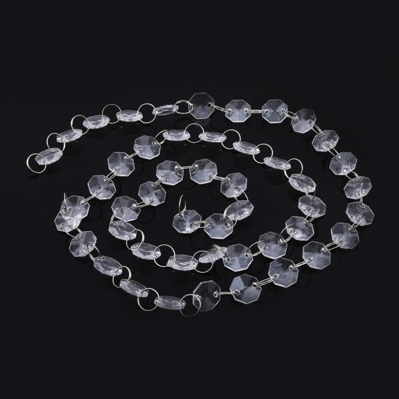 1pc Long Octagon Beads With Silver Rings Hooks Crystal Chandelier Chain Garland For Transparent Crystal Beaded Curtain