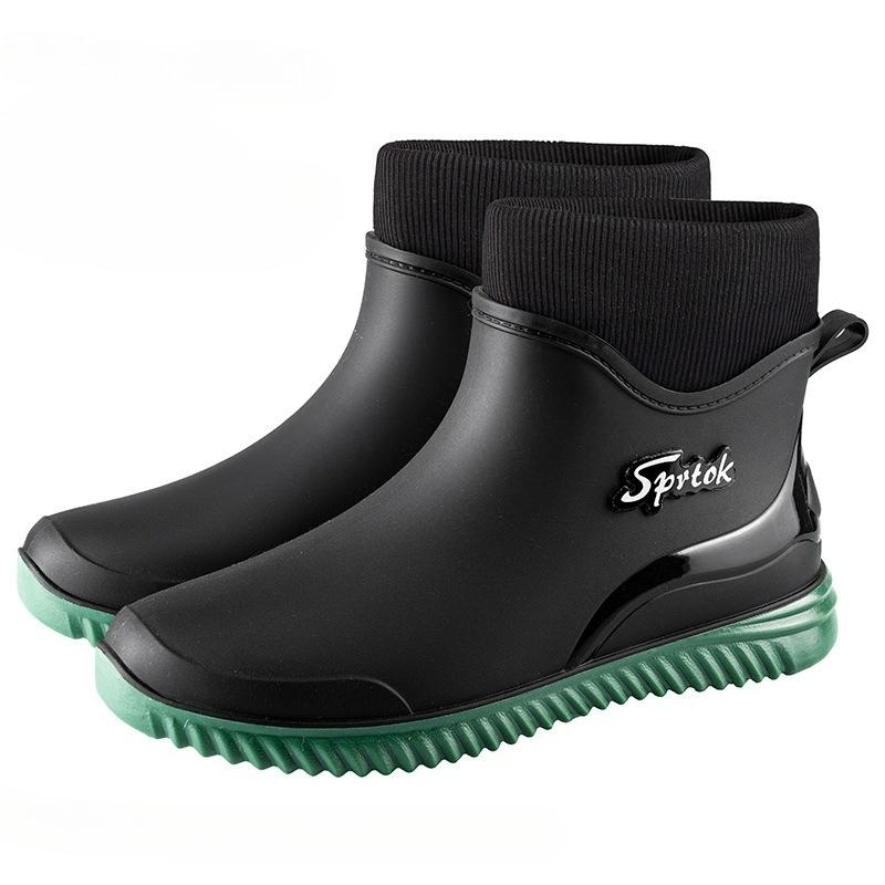 Fashion Men Rain Boots Waterproof Shoes Fashion Non-Slip Work Short Boots Outdoor Fishing Camping Rain Shoes Slip on Rubber Ankle Boots