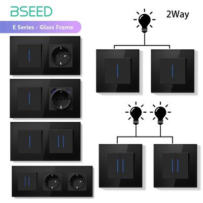BSEED Interrupteurs Mécaniques 1/2 Gang Boutons Interrupteurs 2 Voies Avec Prises Murales EU USB Type-c Rétroéclairage LED Cadres en Verre