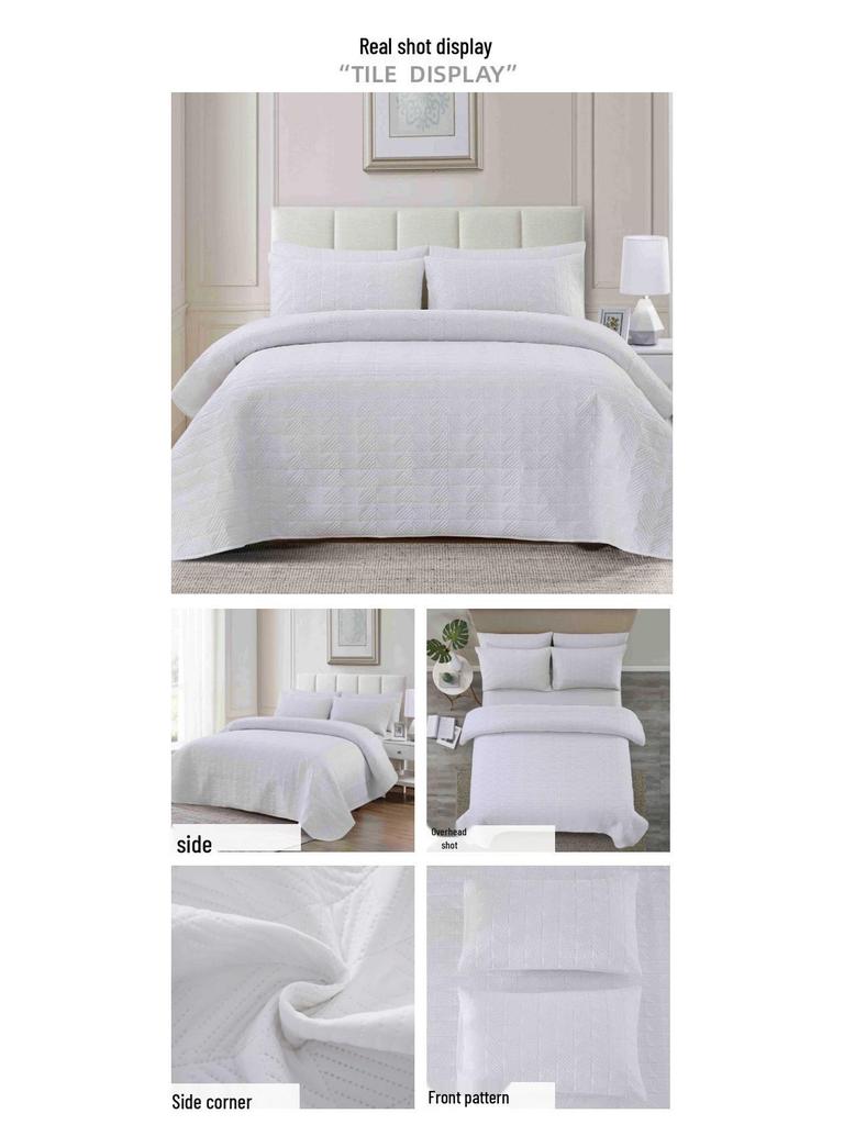 Ultrasonic Double-Sided Quilted Plaid Bedspread Set with Brushed Fabric
