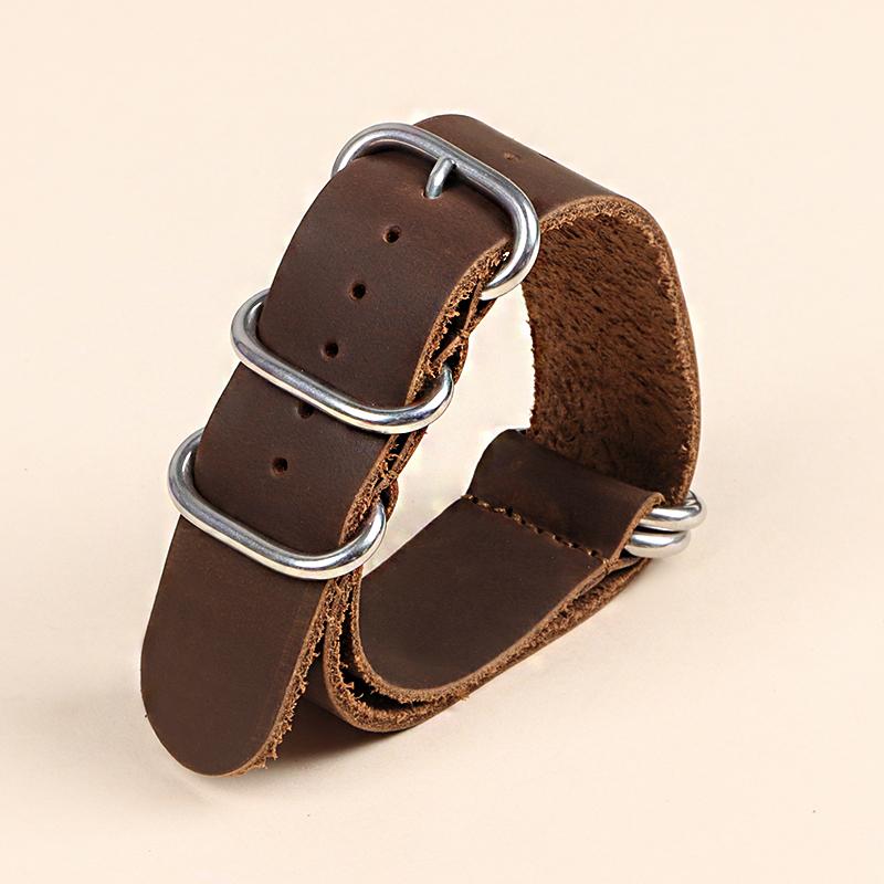 Vintage Leather Watch Bands 18mm 20mm 22mm Brown Handmade Cowhide Watch Straps with Ring Buckle for Men Women Watch Accessories