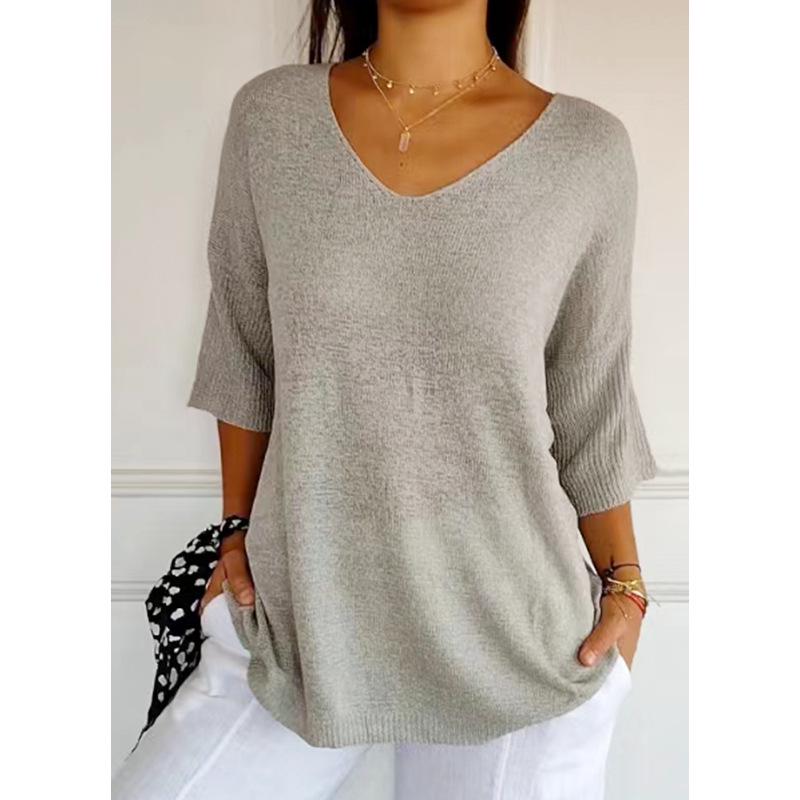 Women's Multicolor V-Neck Solid Color Knit Sweater - Slimming Casual Base Style