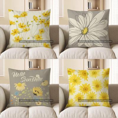 Home Decor Yellow Daisy Floral Patterned Pillow Cover Pattern Cushion Cover Suitable For Sofa Bedroom Car Pillow Cover