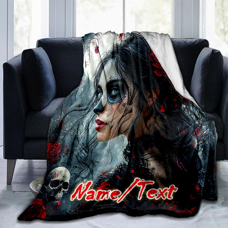 1PC Custom Name Day Dead Art outdooor Flannel blankets Throw Blanket All-Season Throw Gift Bedspread for Couch, Bed, Camping Holiday Birthday gift