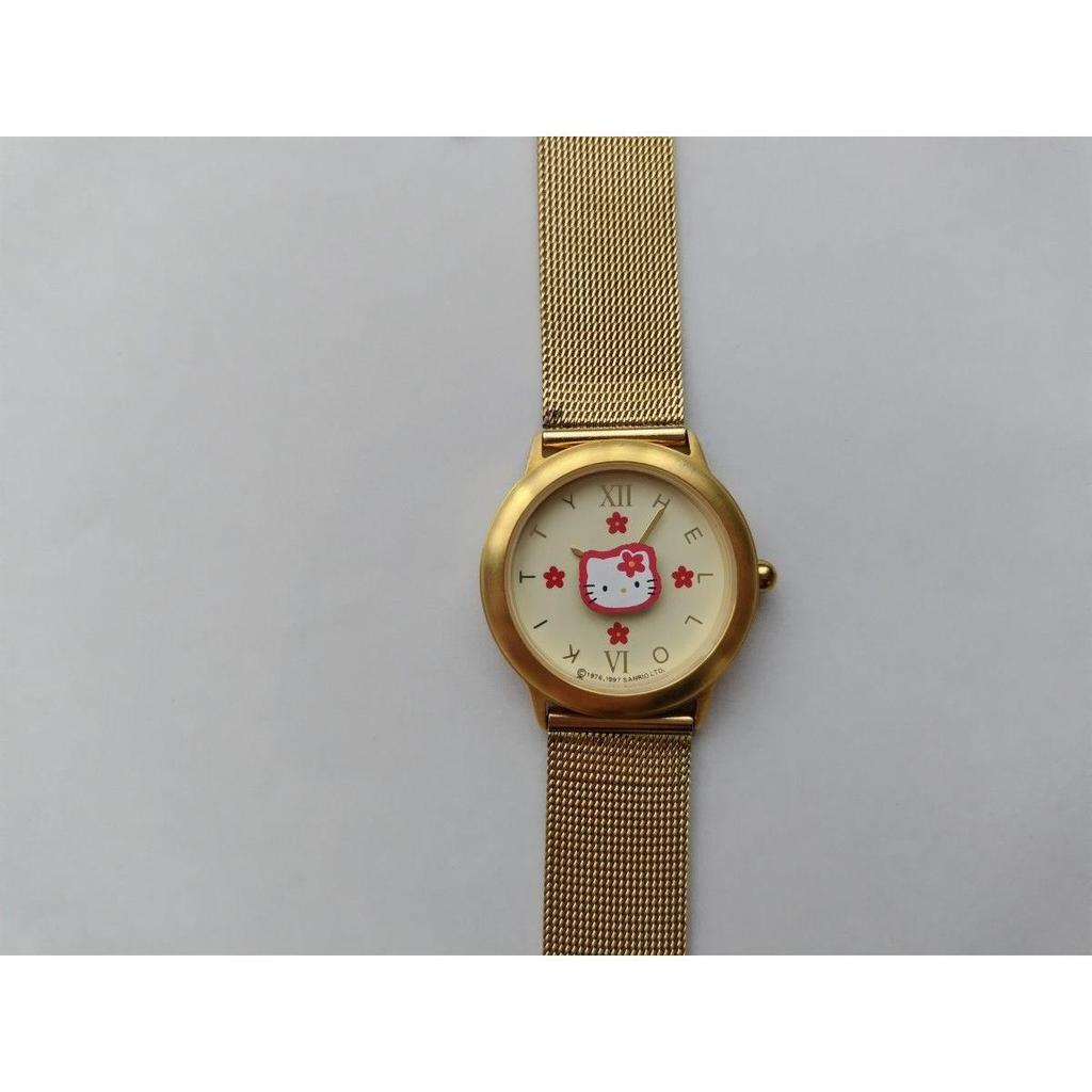 Used Hello Kitty Watch Gold Mesh Strap 1997 Sanrio