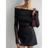 Tooxika Spring And Autumn Women's New Solid Color Slim Fashion One-shoulder Neck Mesh Long-sleeved Top