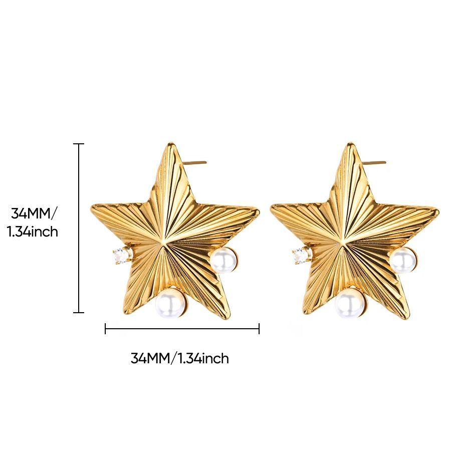 Fashion Exaggerated Starfish Flower Earrings Women's K Gold Plated Stainless Steel Gold Plated Pearl Inlaid Oil Pressure Earrings