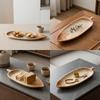 LeafShaped Tray Elongated with Handle Wood Wooden Serving Platter for Tabletop Display, Tea