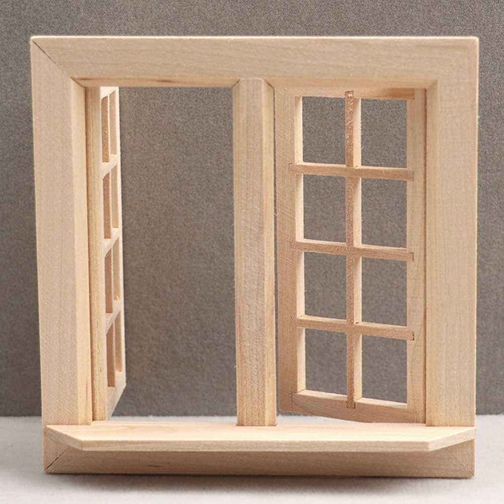 Wooden Window for Dollhouse, Miniature Window Frame Mini Furniture Doll House 1:12 Dollhouse Wooden Doors Miniature Furniture Doll Craft Window Frame