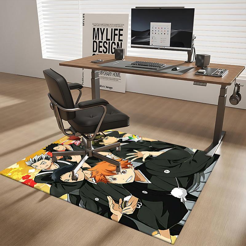 1pc Anime Cartoon Design Haikyuu!! Karasuno High School Volleyball Club Chair Mat Non-Slip Carpet for Office Home Decoration Living Room Bedroom Game