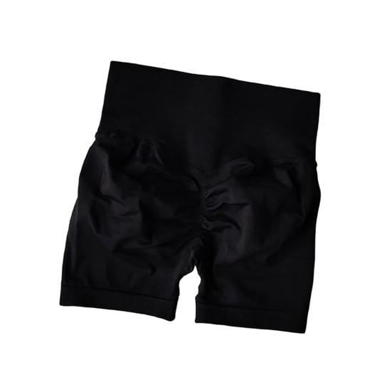 Høy midje Yoga Sportsshorts Ensfarget Slankende Løpeshorts Ensfarget Rynkete Hoftehevende Shorts