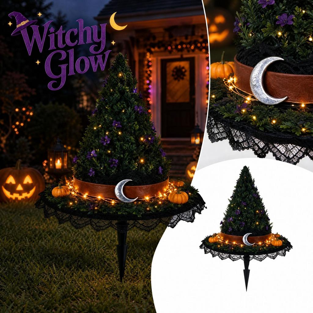 Halloween Witch Hat Decorative Garden Light with Ground Stake for Outdoor Yard Decor