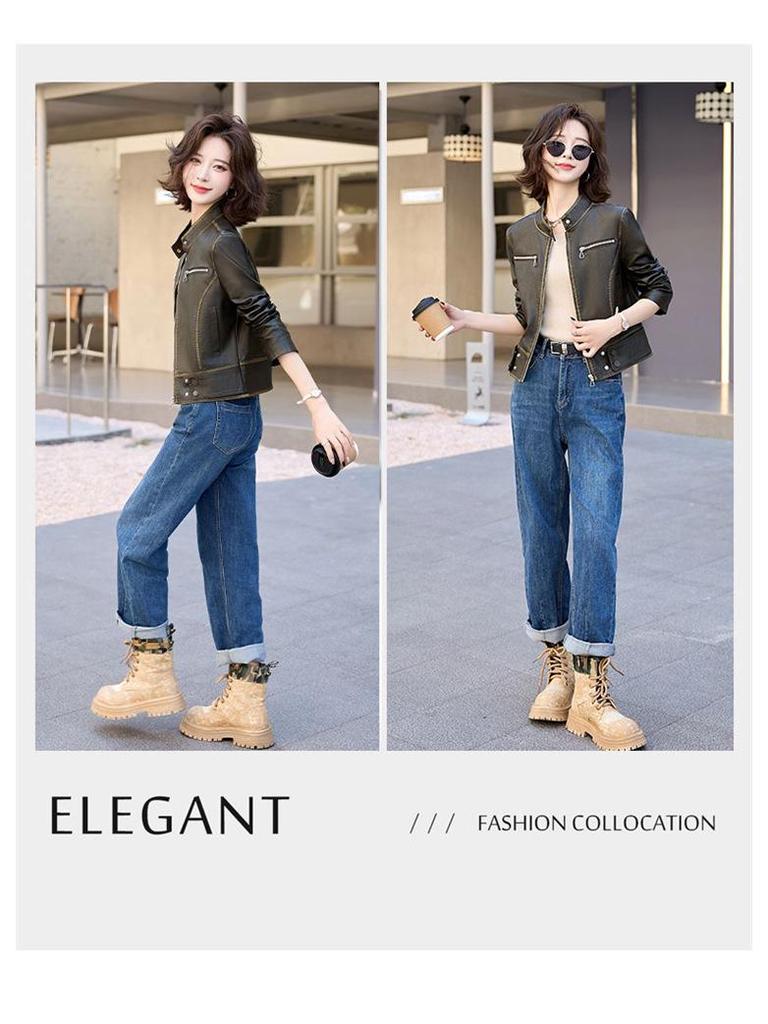 2025 Elegant Petite Women's Genuine Leather Jacket - Short Spring/Autumn Style