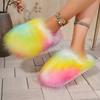Fashion Women Flat Half Slippers Lightweight Slides Women Luxury Fur Slippers Women Round Toe Raccoon Fur Slides Woman Comfortable Shoes