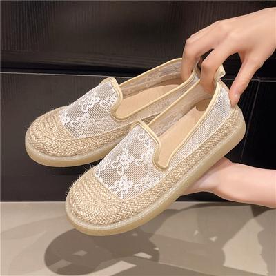 Sapatos de pescador de renda novos de primavera para mulheres, sapatos tecidos de linho para mulheres, sapatos casuais respiráveis de sola plana