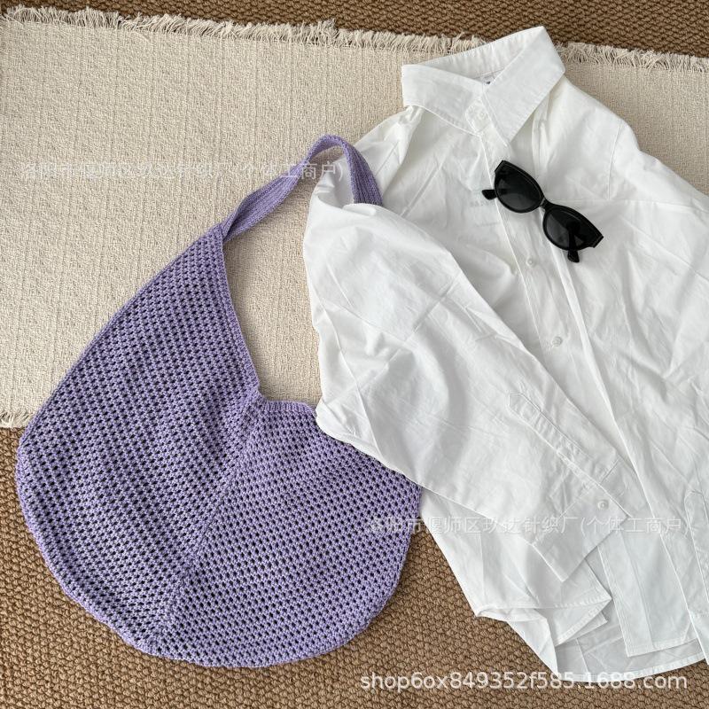 2025 New Stylish Women's Woven Knit Beach Bag - Hollow Single Shoulder Design