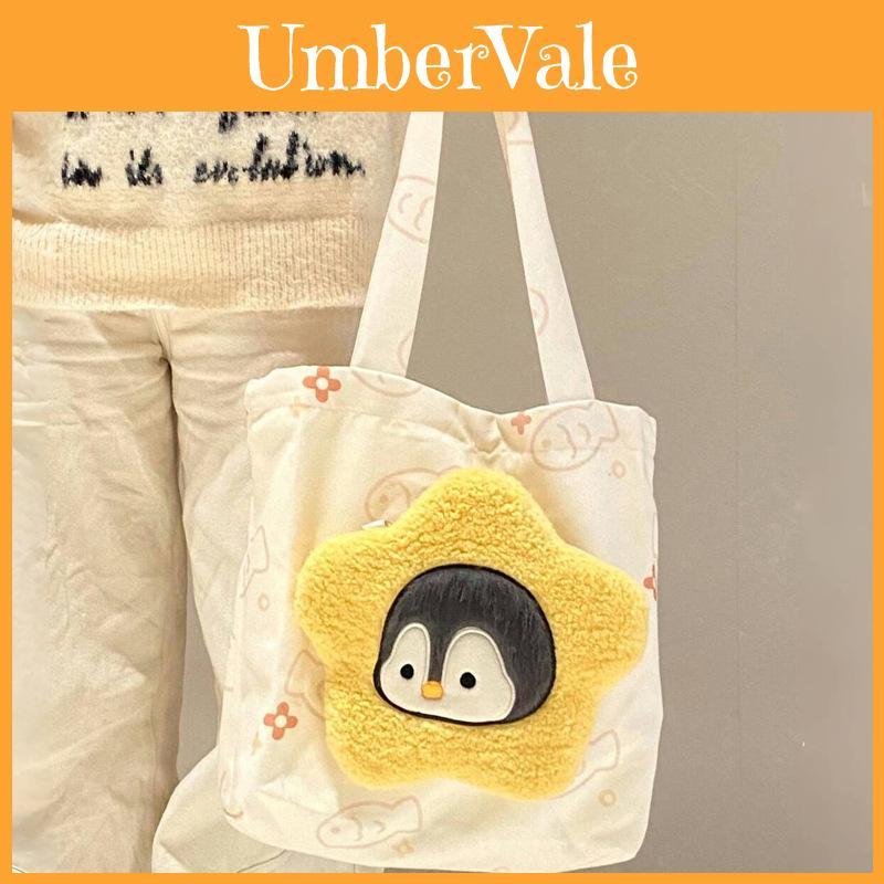 Large Canvas Bag With Penguin Print For Women Durable Fashionable For Casual Outings