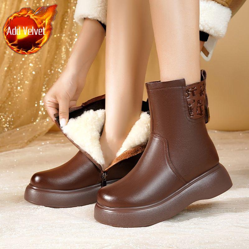 

Модные кожаные массивные водонепроницаемые зимние ботинки на флисовой подкладке с круглым носком для женщин, тренд зимней готической моды 2025, распродажа женской обуви New Rock 40