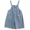 Denim Loose Solid Color Short Denim Wide Leg Summer with Pockets [Mohokyo] Women's Shorts, Fit, Overalls, Jeans, Pants, 5/8 Length, Pants, Casual,