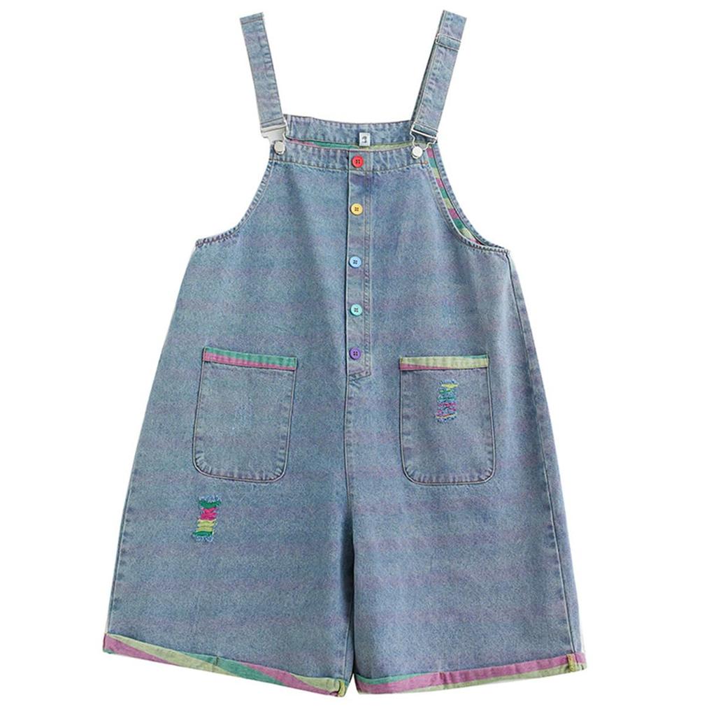 Denim Loose Solid Color Short Denim Wide Leg Summer with Pockets [Mohokyo] Women's Shorts, Fit, Overalls, Jeans, Pants, 5/8 Length, Pants, Casual,