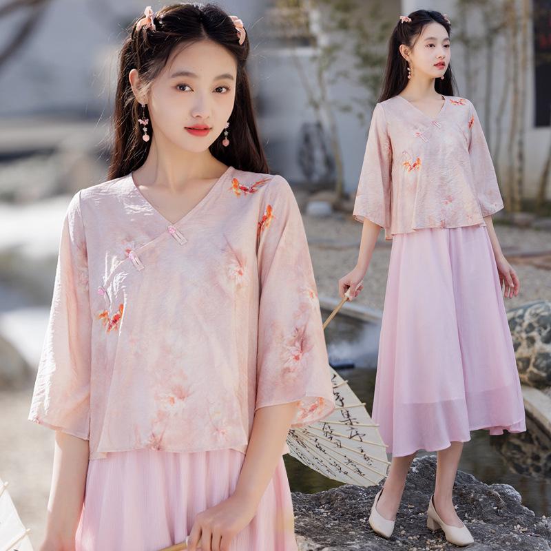 Modern Chinese Zen Loose Plus-Size Women's Hanfu Skirt & Top Set