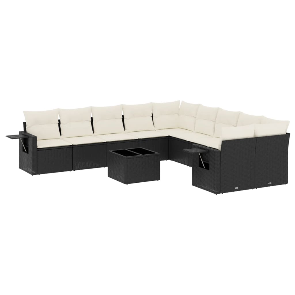 11 piece Garden Sofa Set with Cushions Black Poly Rattan