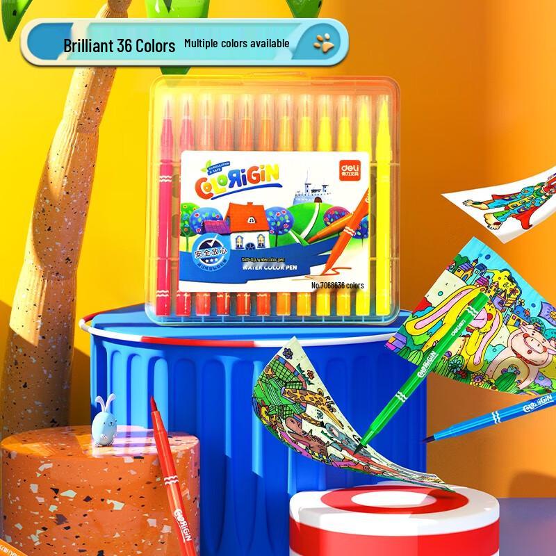 Deli 36-Color Soft-Tip Watercolor Pen Set