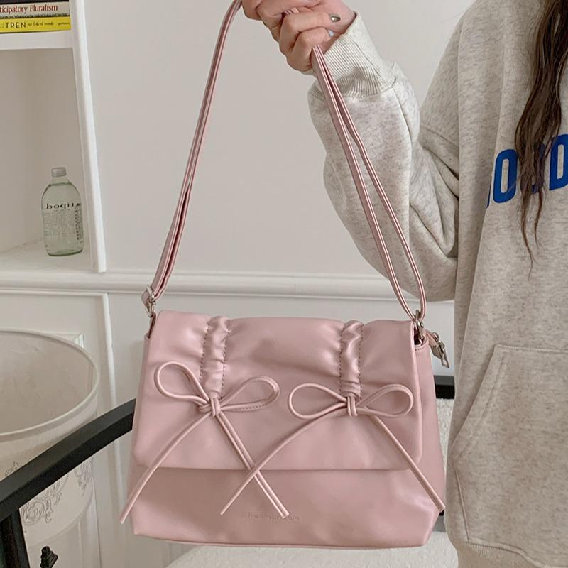 

Модные женские сумки через плечо из искусственной кожи, милые женские сумки с бантом, студенческие сумки большой вместимости для подмышек