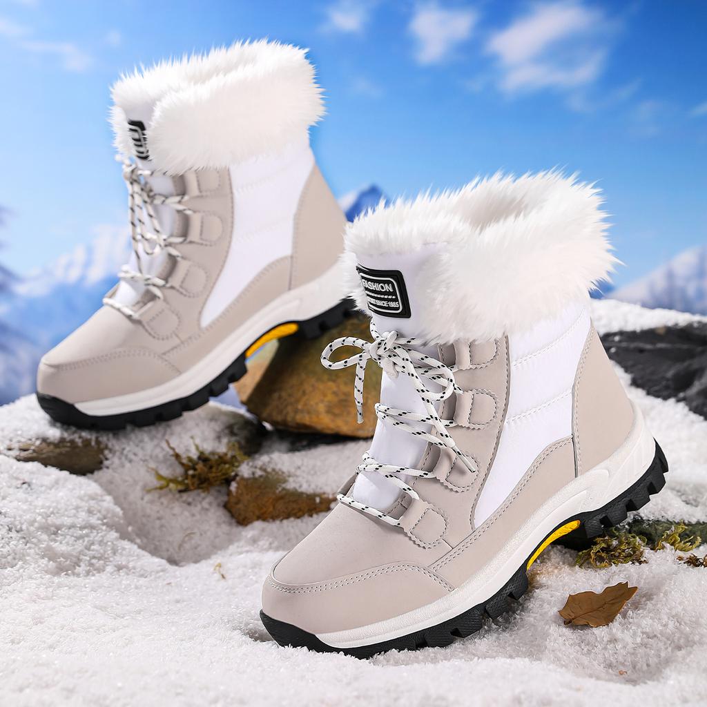 TUINANLE Pantofi de iarnă pentru femei Cizme de zăpadă cu pluș lung Cizme de gleznă cu platformă pentru femei Calde din bumbac Pantofi de cuplu