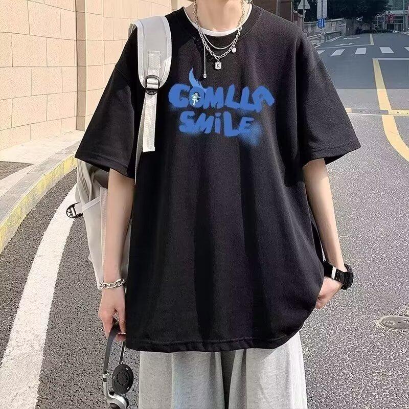 Pánské trendy tričko s krátkým rukávem s kulatým výstřihem a kulatým výstřihem na léto Volný ležérní top