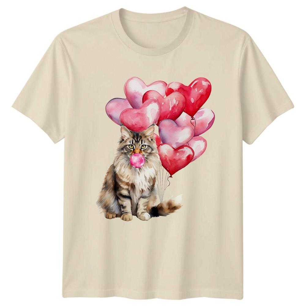 Cute Watercolor Cat Blowing Bubblegum Unisexs TShirt Cat Lover Valentines Day