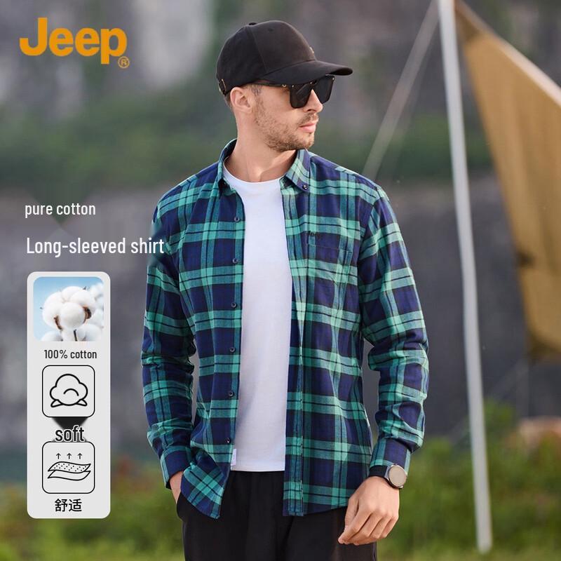 JEEP Men s Long Sleeve Cotton Plaid Casual Shirt XL