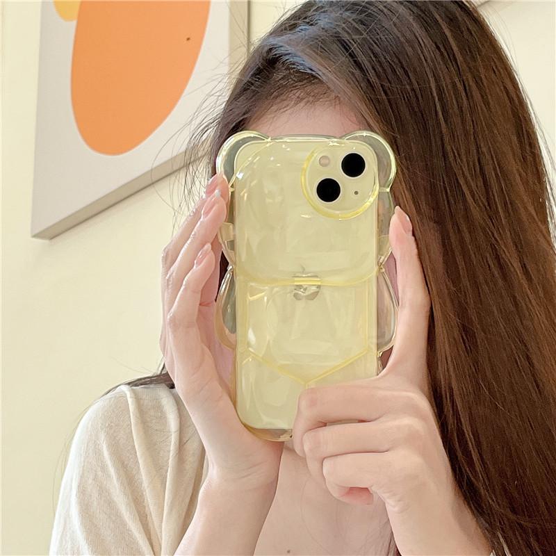 3D Cartoon Little Bear Transparent Anti-Fall Phone Case for iPhone 11/12/13/14/15/16 PROMAX