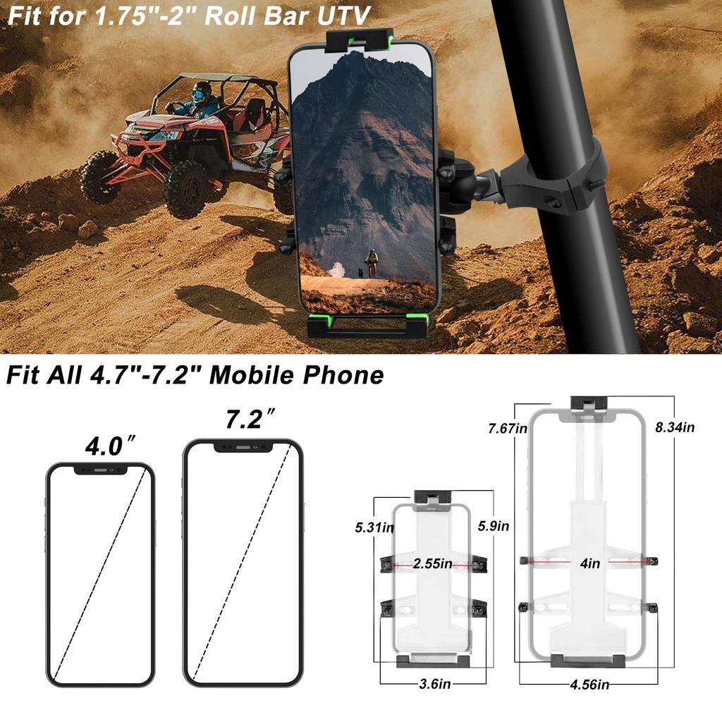 Tavaski ATV UTV Cell Phone Holder 360° Adjustable Cell Phone Holder Mount 1.75"-2" Roll