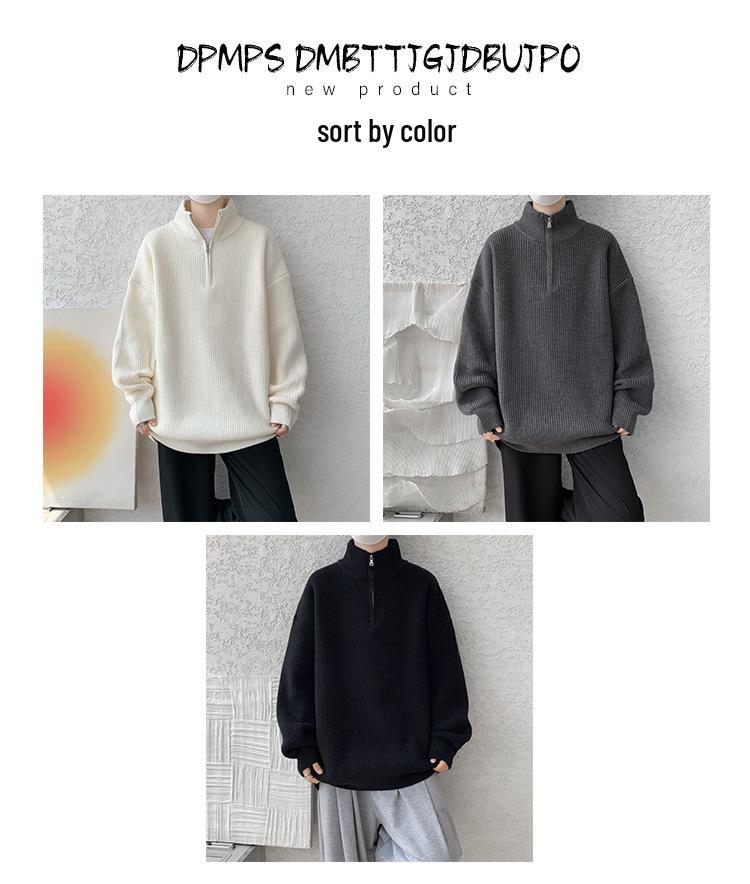 Men's Plus Size Casual Loose Knit Half-Zip High-Neck Pullover Sweater for Autumn and Winter
