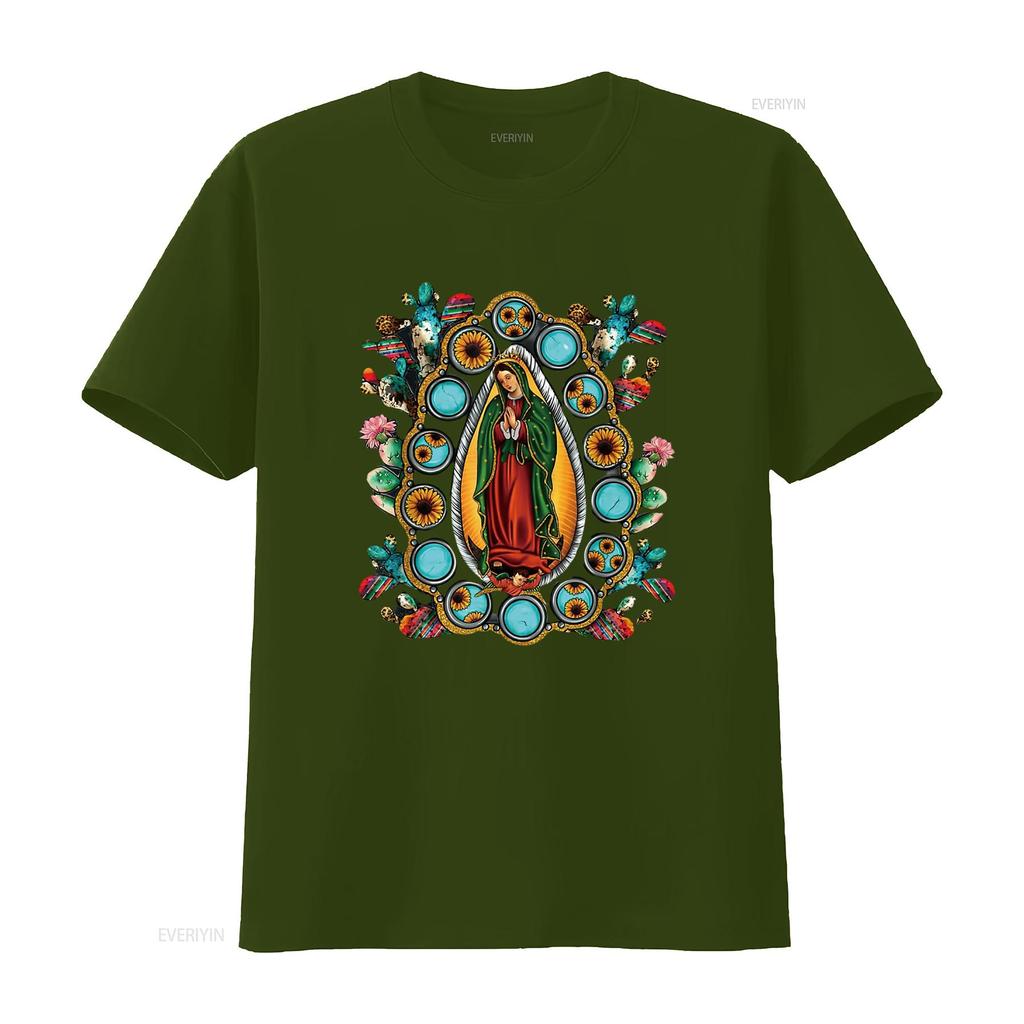 Mexican Serape Turquoise Our Lady of Guadalupe Mex Women S T Shirt Fashion Forward Style Vintage Washed Stylish Soft Homme