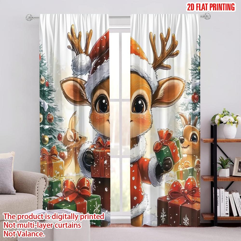 

Flat Printing Merry Christmas Window Curtains Polyester Without Electricity Party Decorations Use Wall Set Of 2 Made W100*H70(CM)-Hooks&2PCS