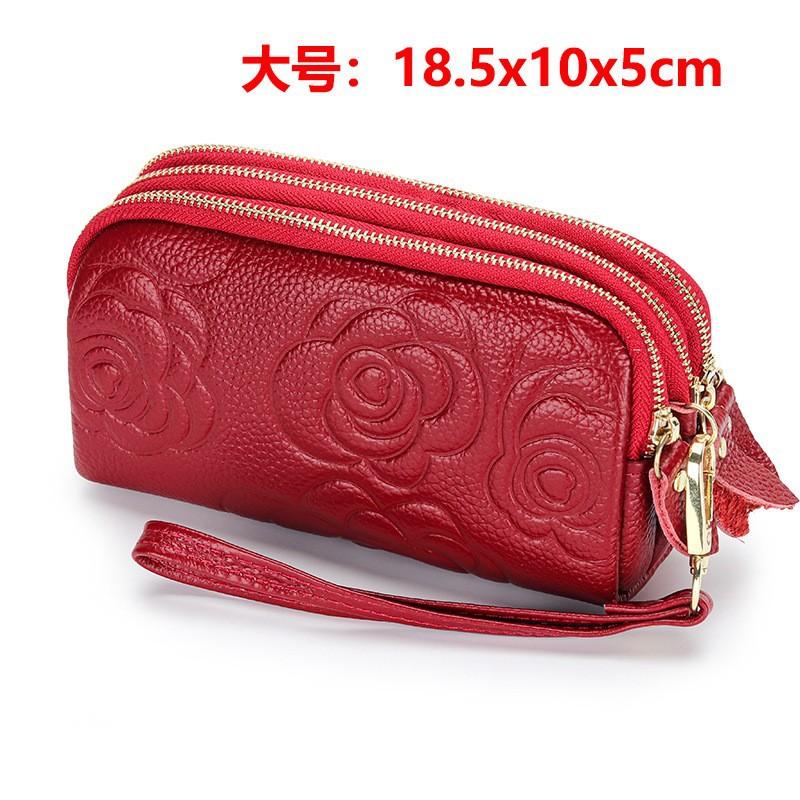Cross-border leather clutch bag, women's new three-layer zipper, mobile phone small bag, simple mother small clutch bag