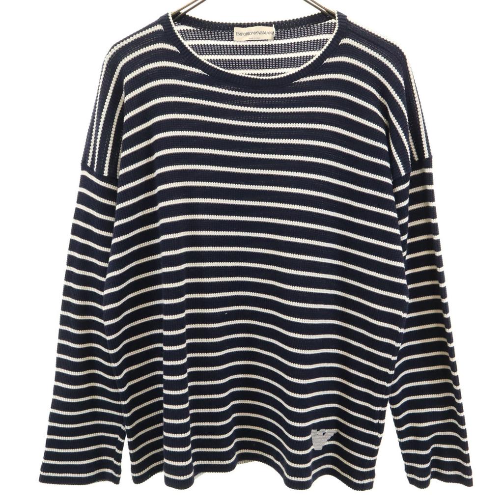 Emporio Armani Made In Italy Border Pattern Long Sleeve Knit M Navy Men's Used