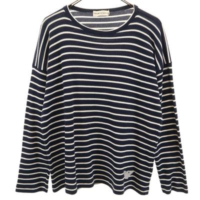 Hergestellt in Italien Bordürenmuster Langarmstrick M Marineblau Herren Gebraucht