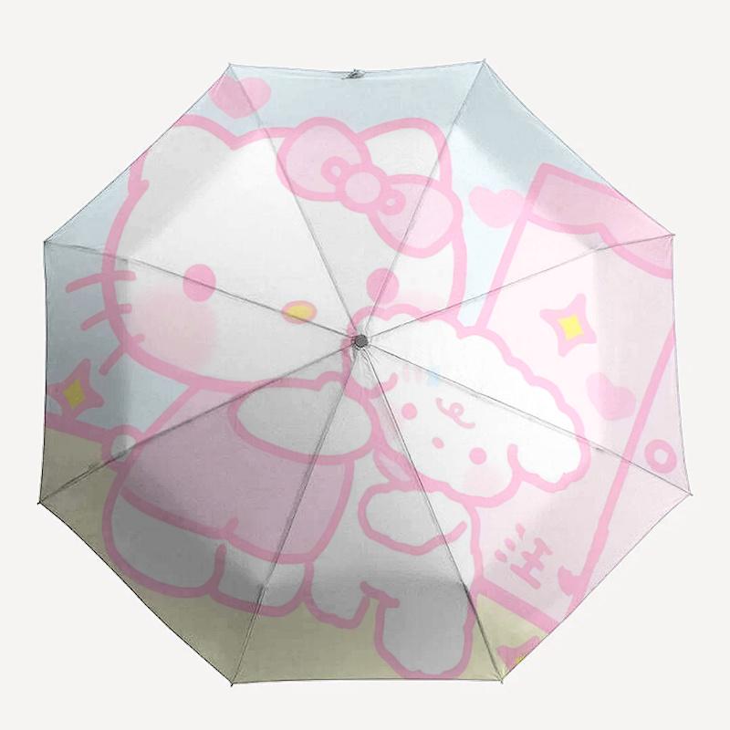 1pc Hello Kitty & My Melody Automatic Opening/Closing Umbrella - Portable Three-Fold Design with 8-Bone Iron Frame - Outdoor - Ideal Gift for Fans, Tr