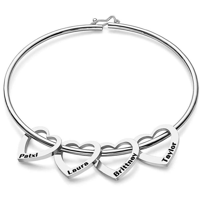 Personalisierter Gravur-Namens-Herz-Anhänger-Armreif für Frauen, personalisiertes Edelstahl-Armband, Schmuck, Freundin, Geburtstag