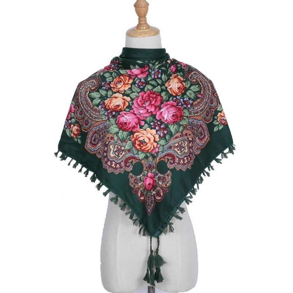 

Knot Tassel Floral Print Square Scarf 90*90cm Headwear Traditional Head Wraps Women 10